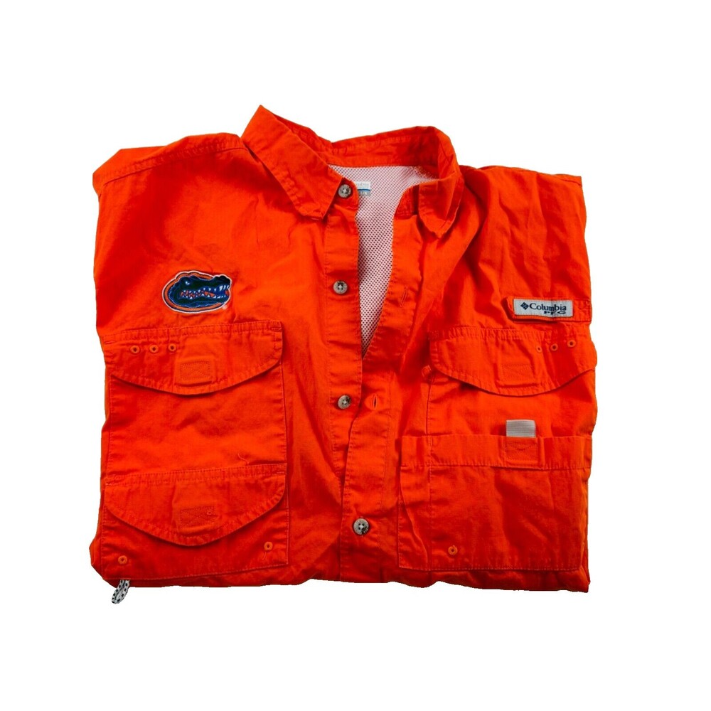 COLUMBIA Mens Large Bright Orange Florida Gators Casual Outdoors Button Shirt